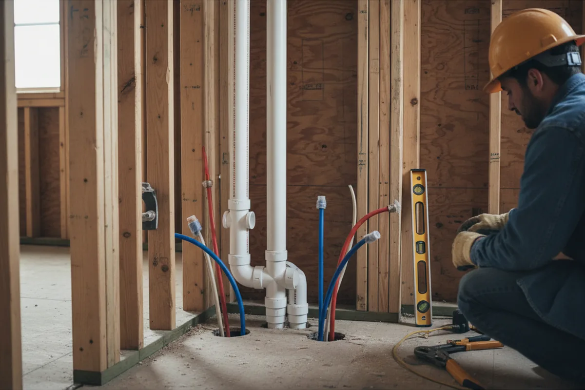Drain and supply rough-in during Sump Pump Repair in West Hills